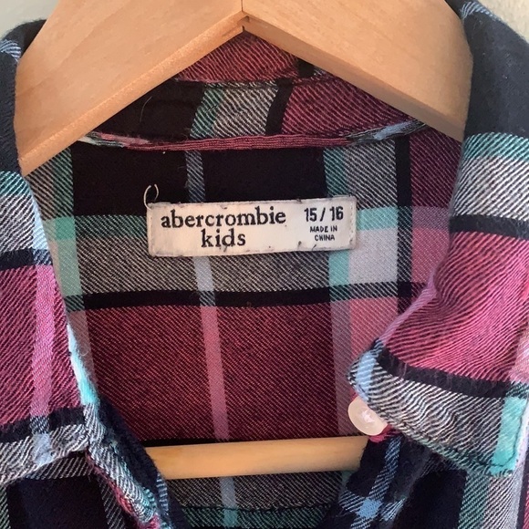 Abercrombie kids Soft Plaid Button Down Shirt Pink/Black Sz 15/16 - Picture 7 of 9